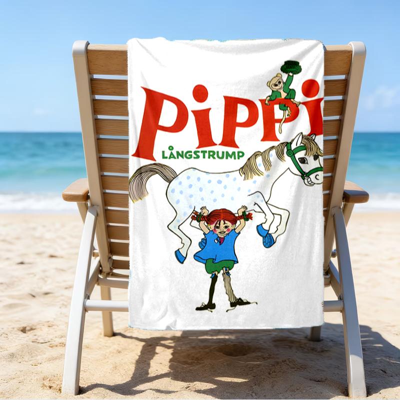 proof beach towel with a Pippi Longstocking pattern - soft,absorbent,quick-drying,machine washable - perfect for swimming,camping,bathing