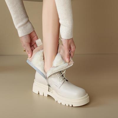 Новые теплые зимние сапоги из натуральной шерсти и меха, женские зимние ботильоны на высоком каблуке, теплые нескользящие короткие сапоги из натуральной кожи, туфли на платформе