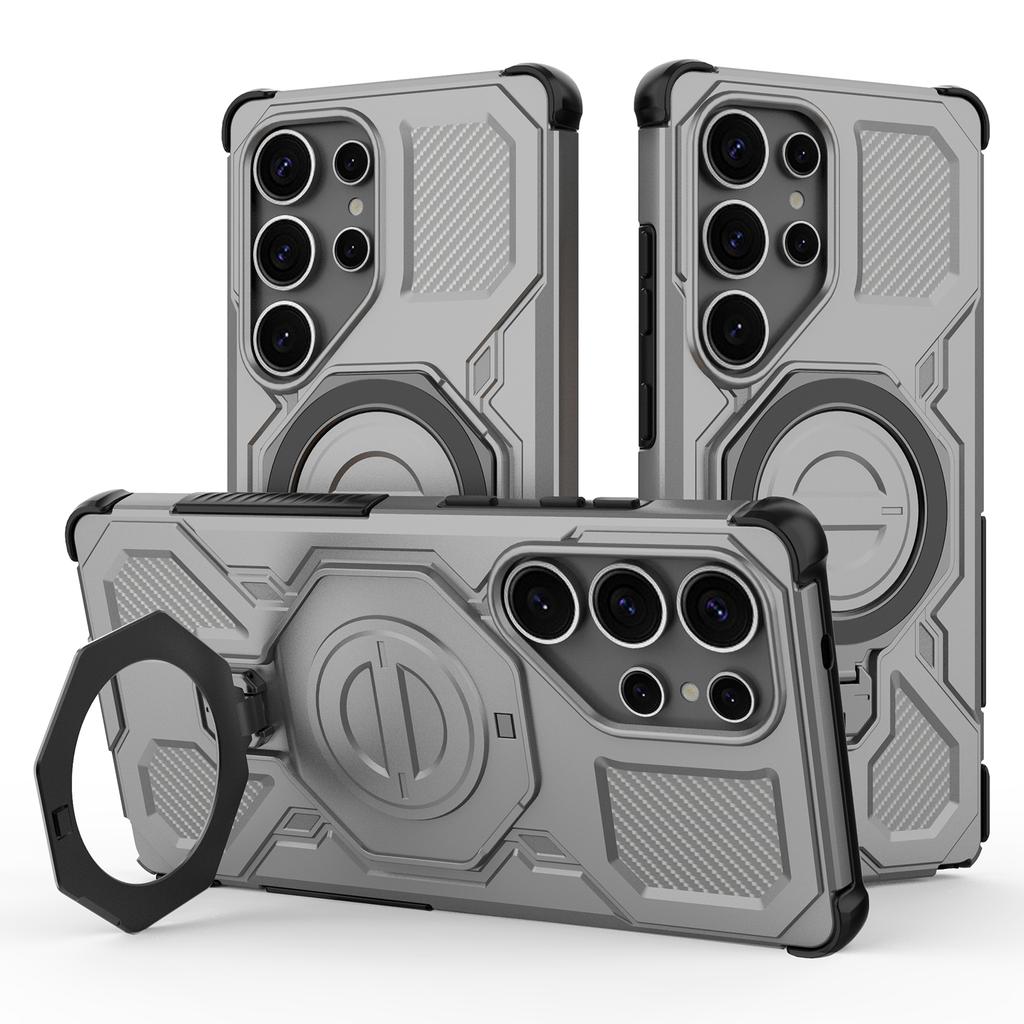 Магнитный чехол для Samsung Galaxy S25 Ultra с вращающейся металлической подставкой, задняя крышка для телефона из ПК+ТПУ