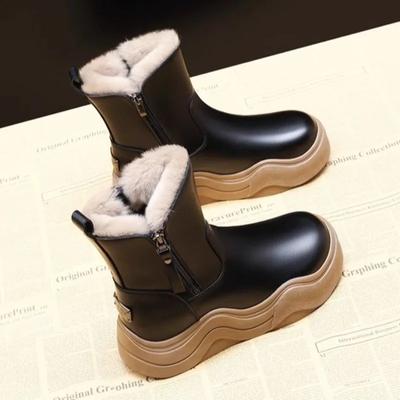 Зимние ботинки для женщин, элегантные черные, на среднем каблуке, женские туфли, большие теплые, новые, противоскользящие, весна-осень, большие размеры, демисезонный шик