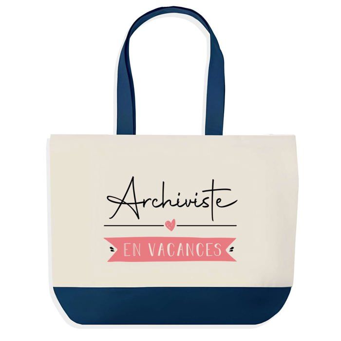 Tote bag - PLANETEE - Archiviste en Vacances - fond bleu - Coton 40x45 cm - Grand format
