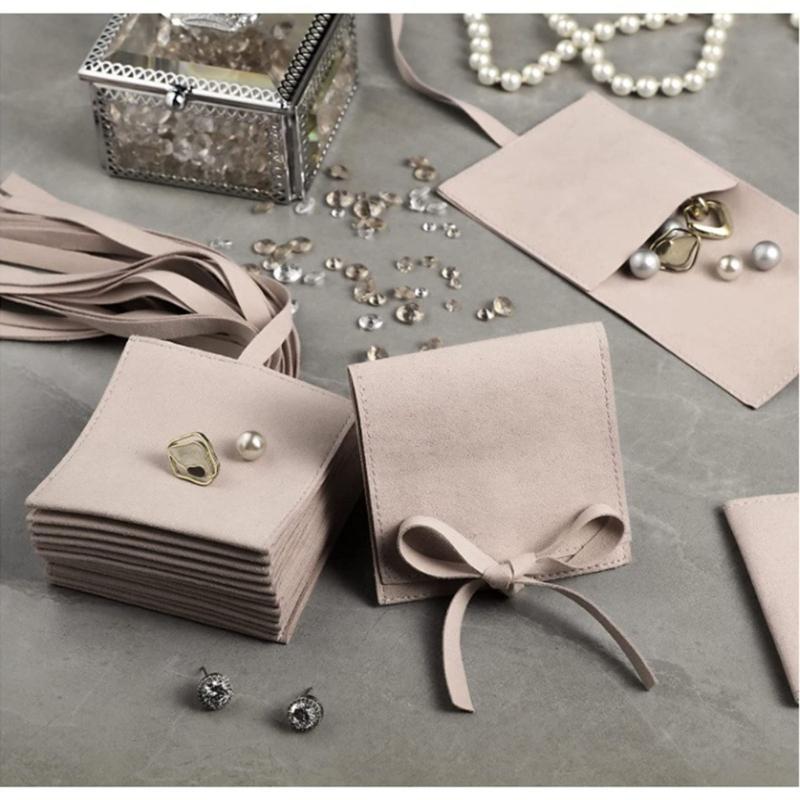 Jewelery Gift Bag Microfiber Jewellry Pouch with Ribbon Envelope Gift Packaging Organizer Bag for Earrings Necklace