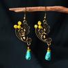 Vintage Copper Earrings with Stone Water Drop Earrings for Women Ethnic Dangling Earrings Fashion Jewelry