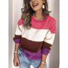 Women's Autumn and Winter Colour Blocking Round Neck Mid-length Loose Knitted Large Size Jumper