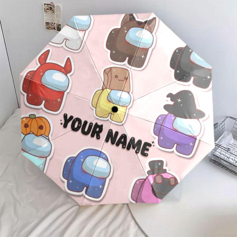 1 PC Automatic Folding Umbrella - Among Us Custom Name Pattern, Portable & Foldable Design with 8 Ribs, Christmas Birthday Gifts
