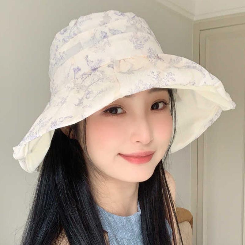 Складная солнцезащитная шляпа детская весна и лето защита от солнца солнцезащитная шляпа сине-белый фарфор большие поля повседневная шляпа-ведро показывает маленькое лицо