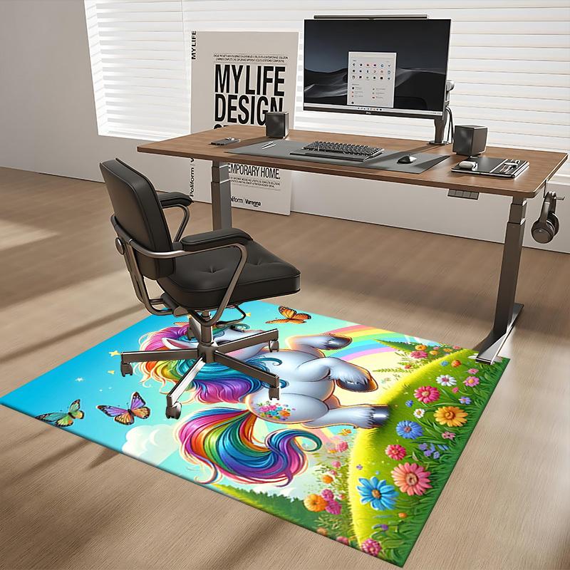 1pc Rainbow Unicorn Chair Mat - Anime Cartoon Design, Non-Slip Carpet for Office Chairs, Festive Gift, Suitable for Home Decor, Living Room, Bedroom,