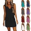 Women's Summer Fashion Sleeveless Short Solid Color Casual Drawstring Small Pocket Dresses