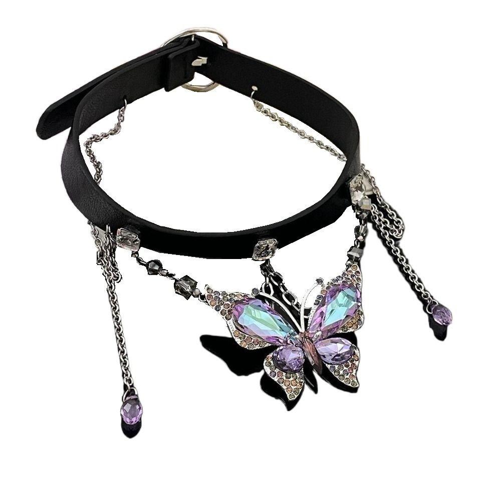 Crystal Butterfly Pendant Necklace Belt Twined Women Accessory Punk Gothic Metal Choker Ladies
