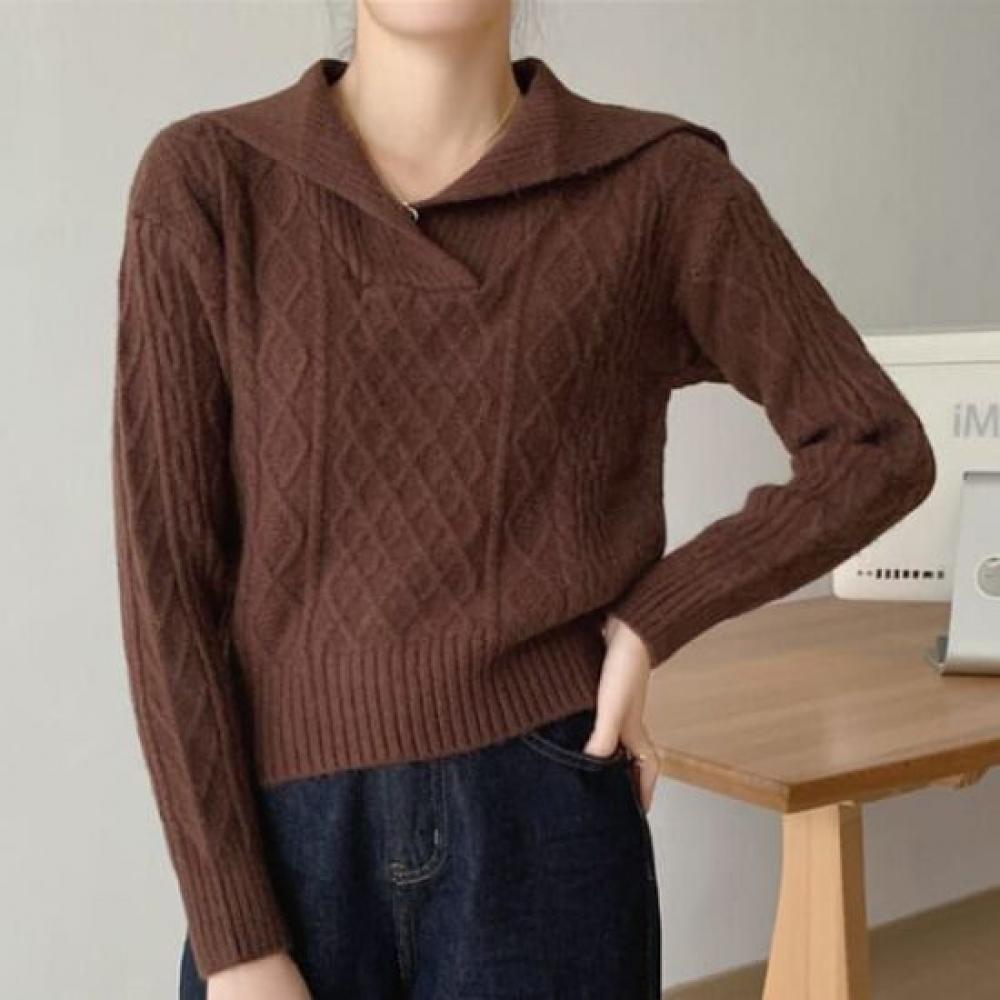 Navava Women Lovely Cable Collar Crop Long Sleeve KniT T Nk2788