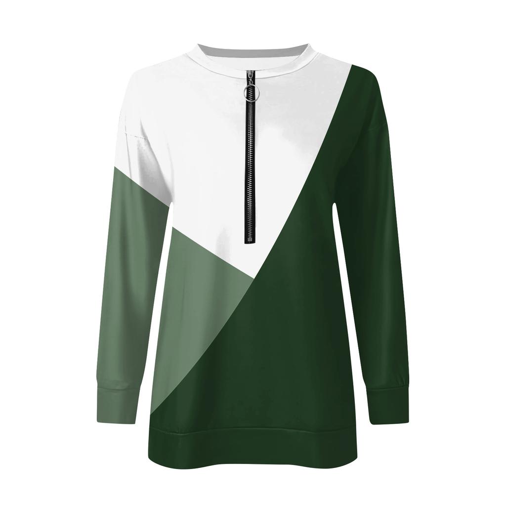 Women's Casual Fashion Colorblock Print Zipper Print Sweatshirt