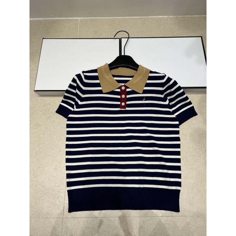 2026 Summer Polo: High-Quality Embroidered Small Logo Striped Knit Short Sleeve Versatile Top