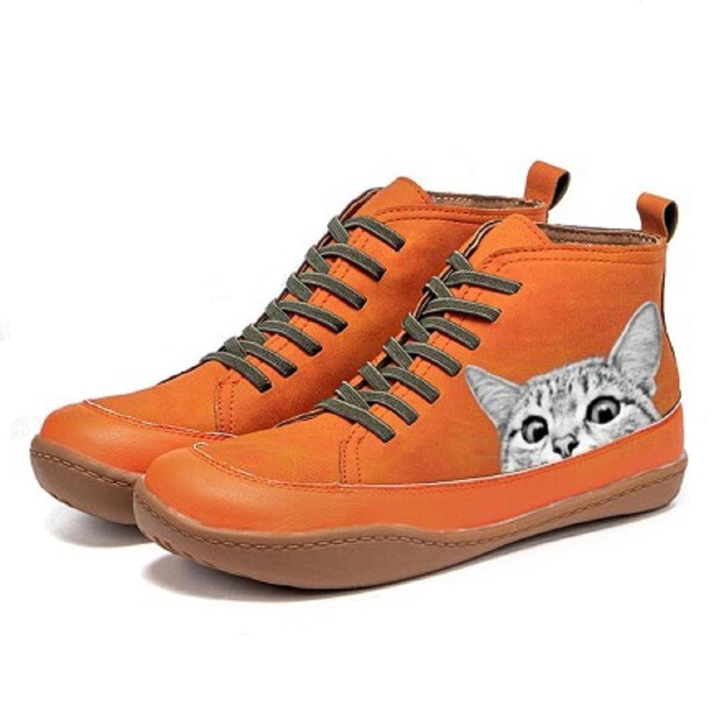 Printed Cat Casual Shoes Women's European and American Round-toe Platform Shoes