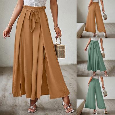 Женские однотонные свободные плиссированные широкие брюки с высокой талией и поясом