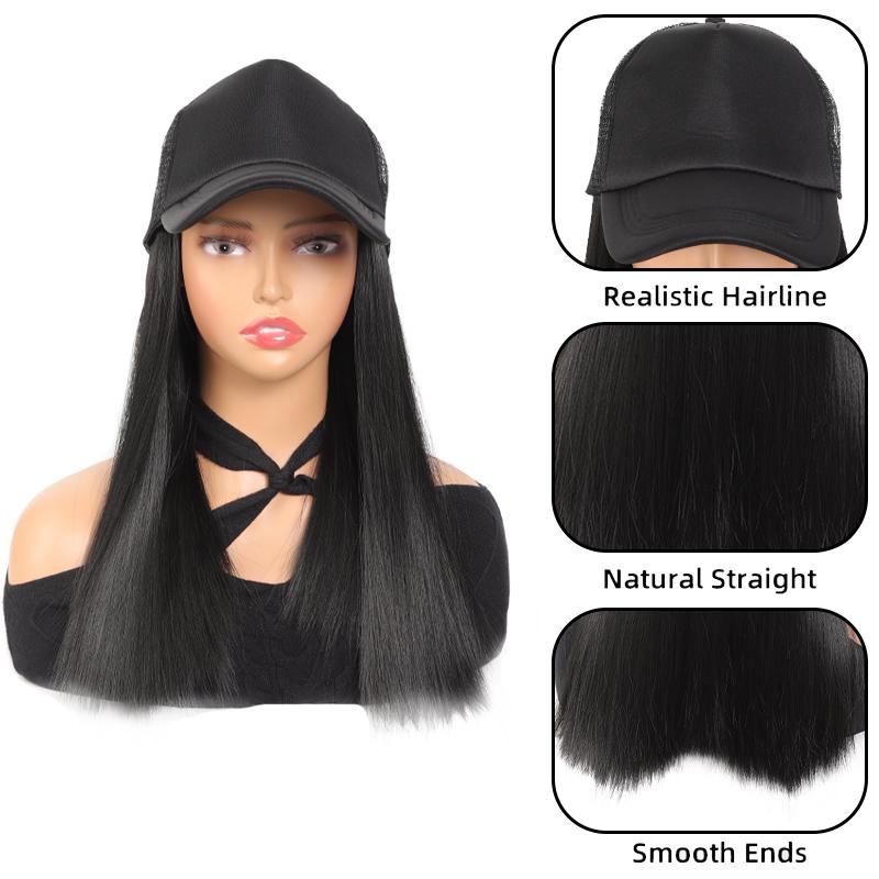 Парик из губчатой ​​шляпы с черным утиным языком, длинные прямые волосы, женский синтетический парик регулируемого размера, легко носить, подходит для ежедневного использования