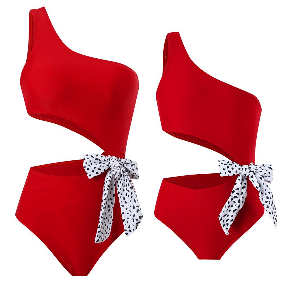 Женский купальник с вырезами на одно плечо для мамы и дочки 2024