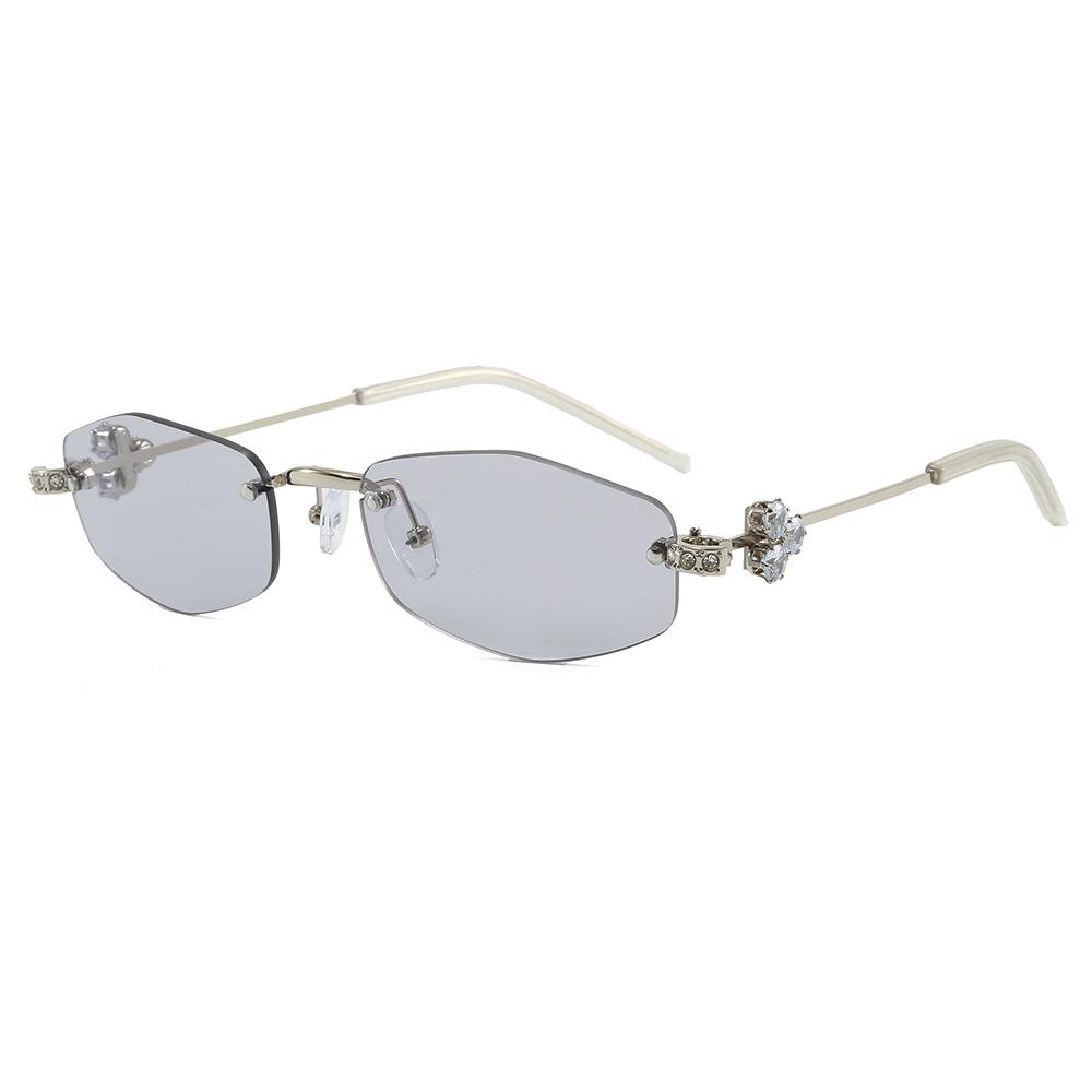 Polygon Shape Rimless Sun Glasses Women Fashion Rhinestone Decoration Women Sunglasses Travelling Outdoor Sunglass