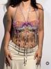 Festival r Women's Colorful Crystal Gem Body Chain Beads Pearl Halter Top Sexy Small Vest with Body Jewelry