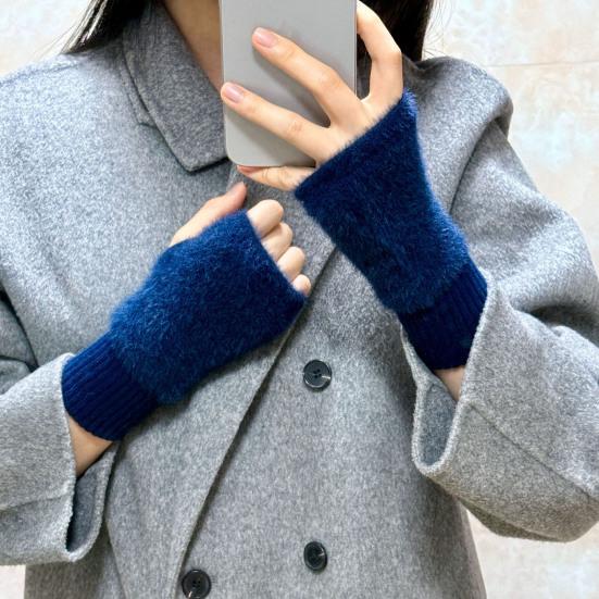 Женские перчатки без пальцев из искусственного меха с отверстием для большого пальца, полупалые перчатки, эластичные, теплые, зимние, для печати, письма, варежки