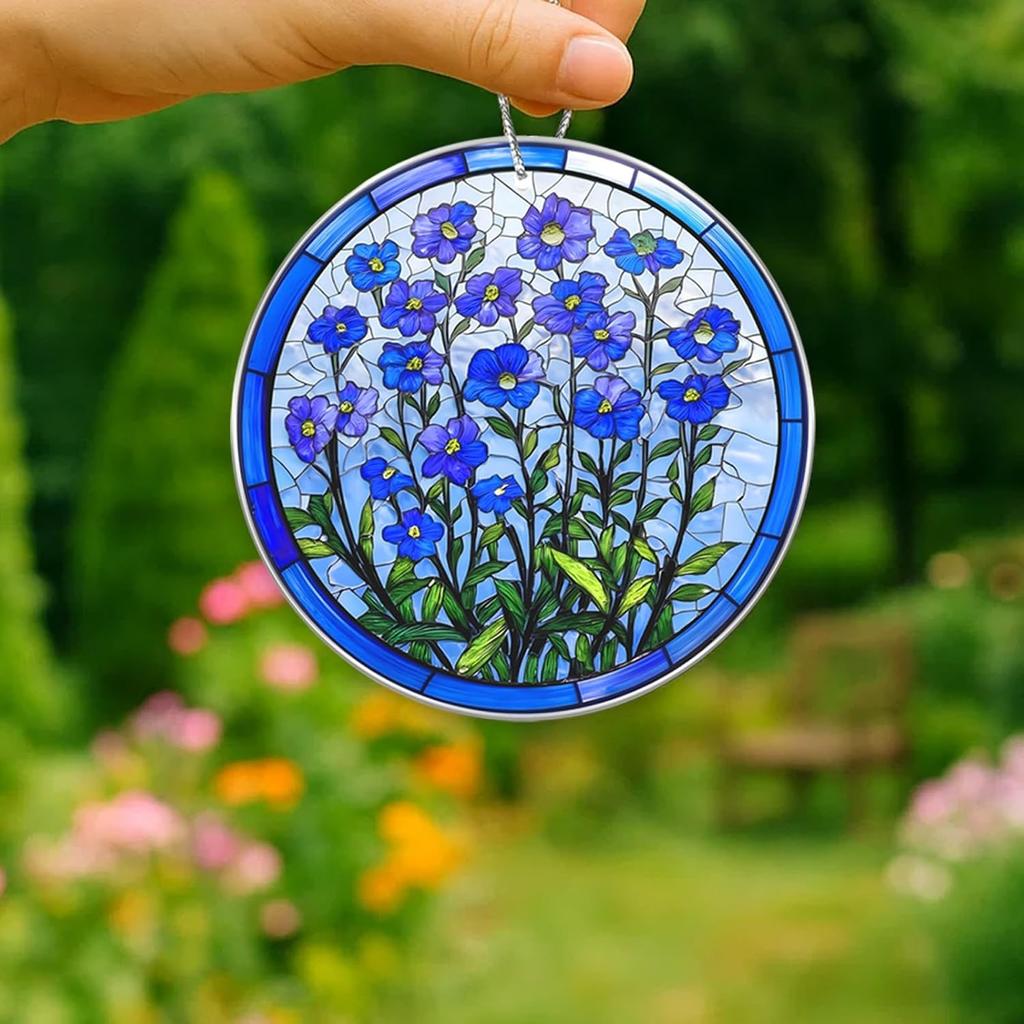 Forget Me Not Stained Glass Window Hanging, Forget Me not Gifts, Sympathy Gift for Loss of Loved One, Memorial Ornament for Window, Blue Floral Decor
