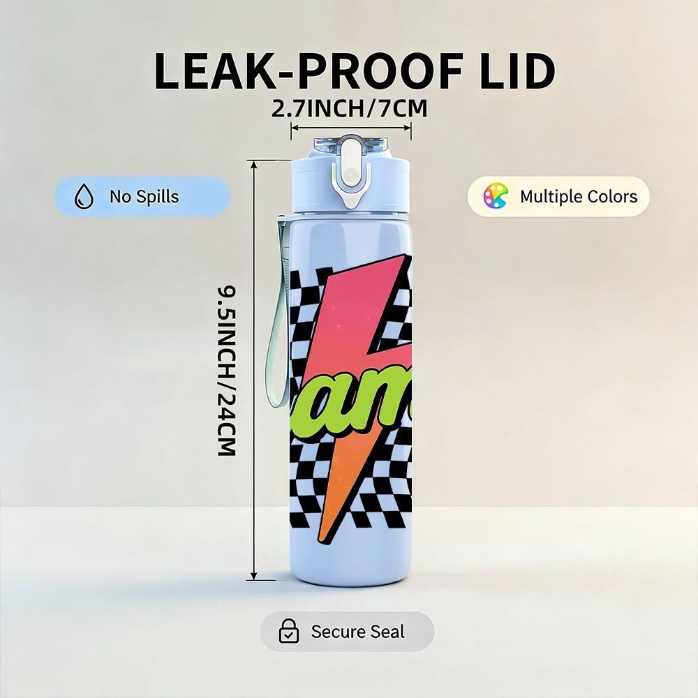 1PC Checkered Mama Lightning 750ml Color Plastic Sports Water Bottle Leakproof Flip Straw Lid Suitable for Sports Office Home Use