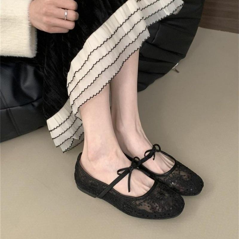 Мода 2025 Весна Кружево Женские Туфли Мэри Джейн Модные Слипоны Комфорт Уличный Стиль Мягкая Подошва Женские Платья Балетки