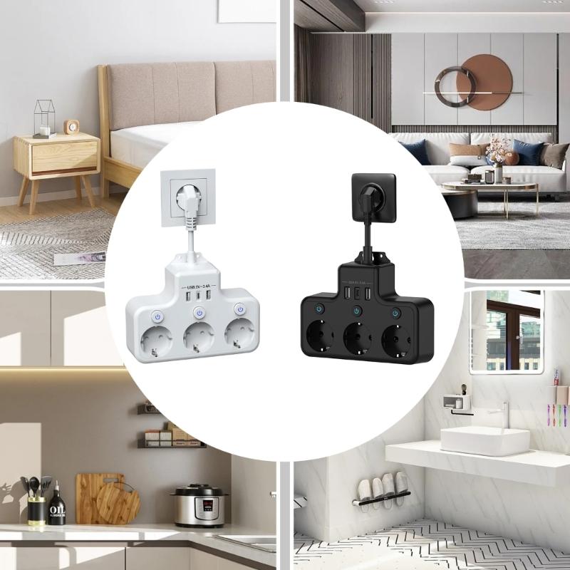 Компактная европейская удлинительная планка с 3 розетками и портом USB/Type-C для быстрой зарядки дома и в офисе