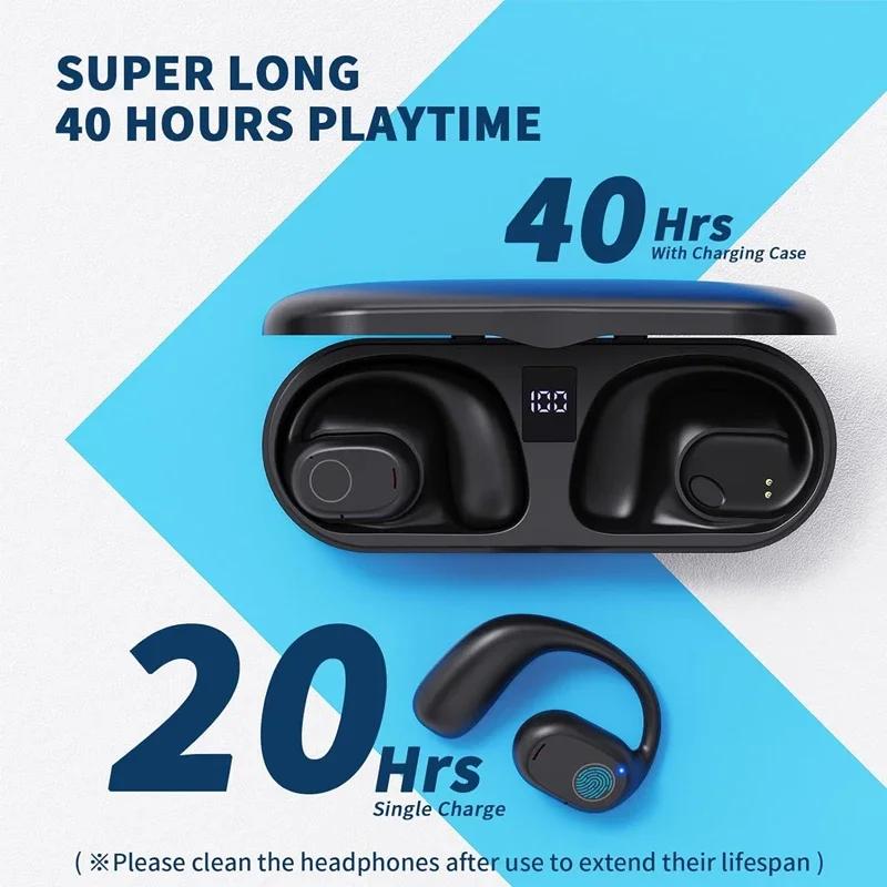 UYUXIO OWS Open Ear Wireless Earbuds with Digital Display 40 Hours Playtime Headphones BT 6.0 Ear Buds Earphone for Sports