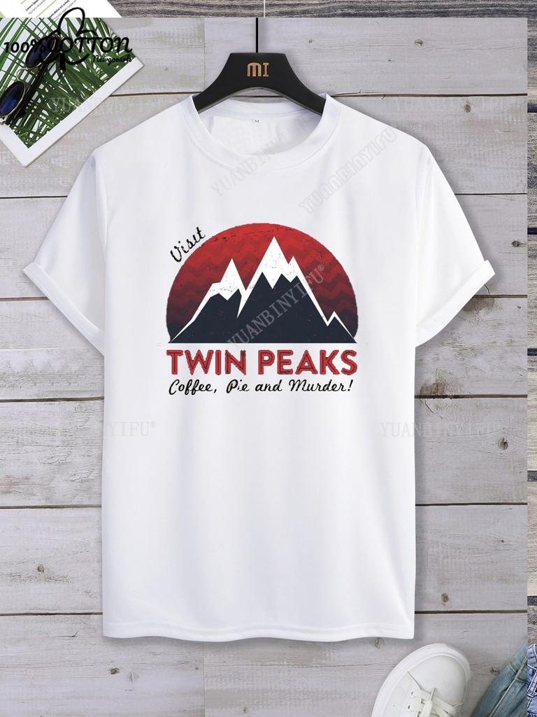 Досуг Классический фильм TWIN PEAKS Принт Хлопковая футболка Топ Унисекс Короткий рукав Короткий рукав Круглый вырез Уличная одежда S-6XL