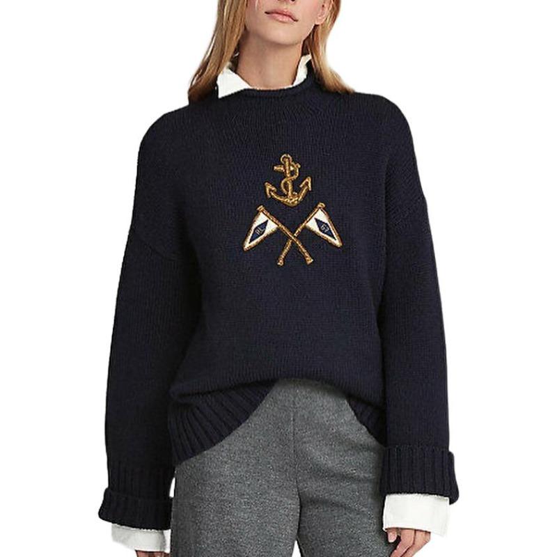 Ralph Lauren Женский вязаный джемпер с длинным рукавом и вышитым логотипом-гербом 211762022-001