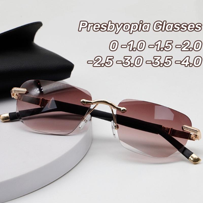 High-definition Tea Lens Reading Eyewear Frameless Diamond Cutting Edge Glasses Anti Blue Light Presbyopia Glasses for Elderly