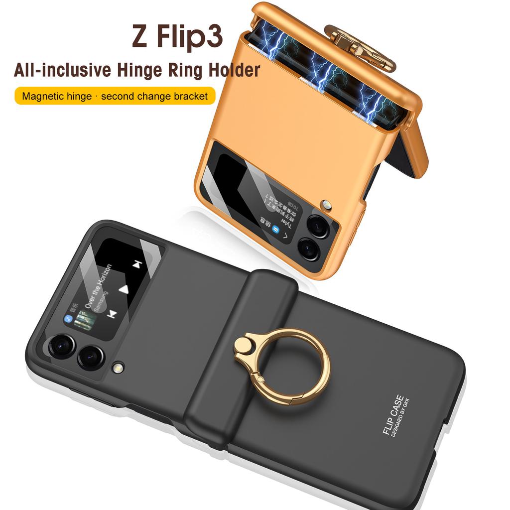 Anti -Slip Hard Pc Mobile Phone Case For Samsung Galaxy Z Flip 3 5g Flip3 Finger Ring Holder Precise Cutout Cover