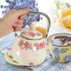 1 Liter Vintage Enamel Teapot with Japanese Design Convenient Brewing Elegant Flower Pattern Insulated Stovetop for Camping