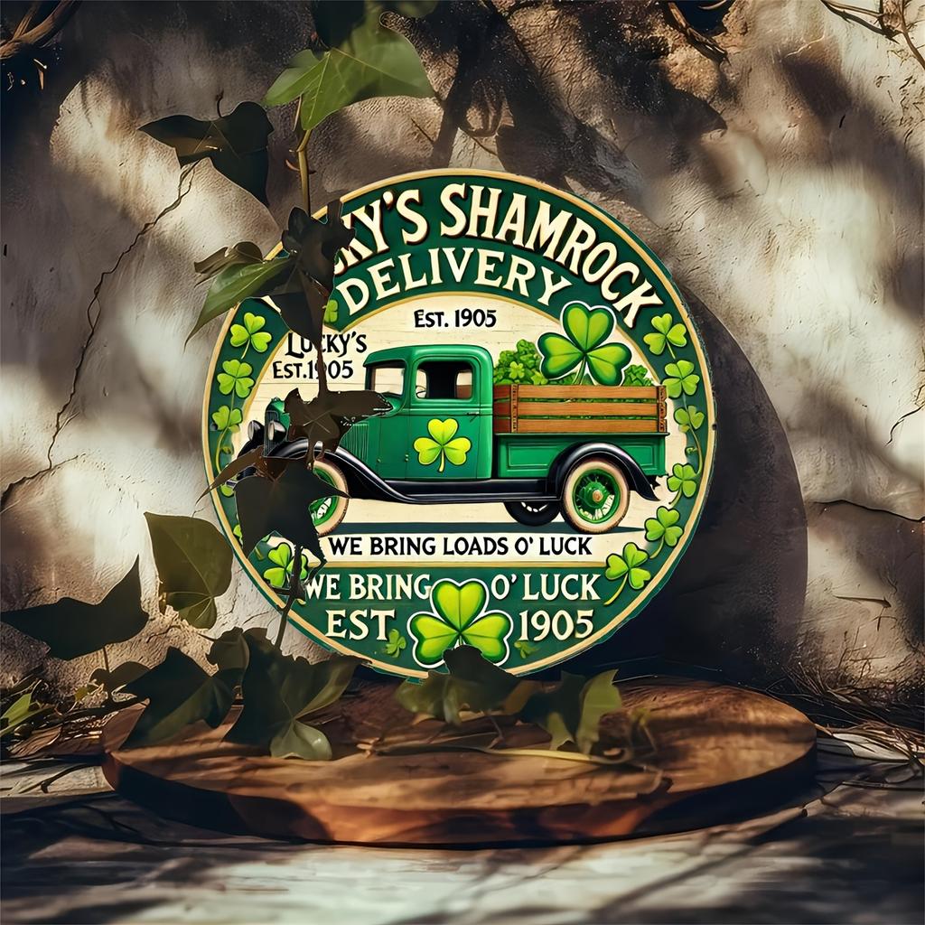 Деревянная винтажная деревянная табличка Lucky'S Shamrock Delivery - высококачественная круглая табличка в виде венка, подходит для двери, стены, дома, комнаты, фермы, улицы, магазина