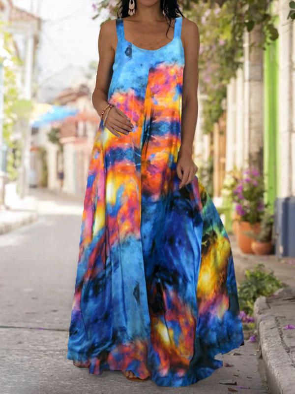 Платье без бретелек с принтом тай-дай 3D в стиле бохо с открытыми плечами 2025 года