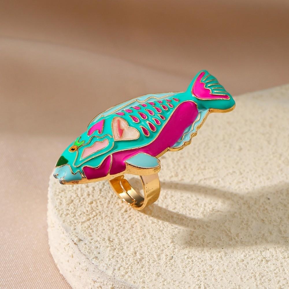 Adjustable Open Rings Fish Shaped Rings Enamel Band Rings Drip Oil Rings Casual Wear