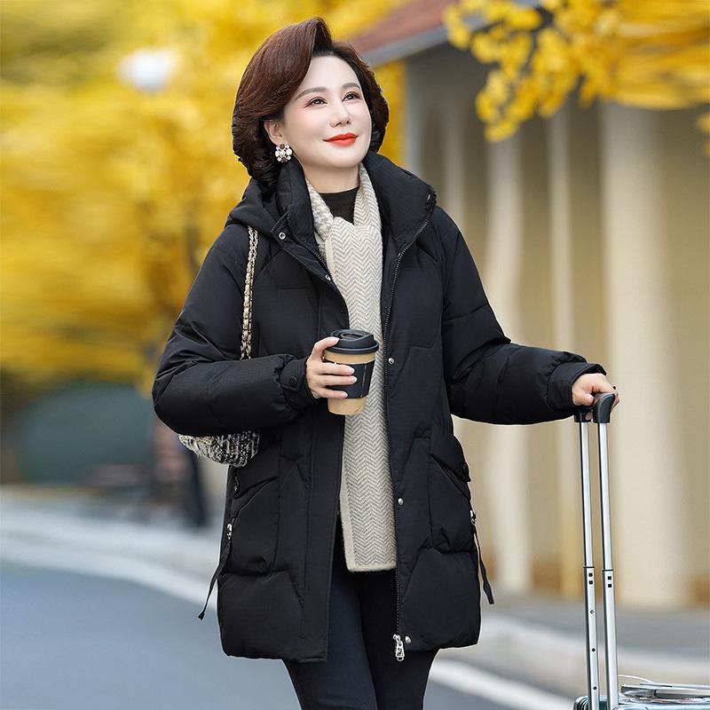Пуховик для мам среднего возраста, женский, утепленный, средней длины, зимний фасон, большой размер, зимнее пальто для людей среднего и пожилого возраста
