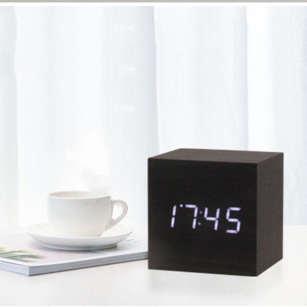 Wood Digital LED Alarm Clock Retro Desk Clock Art Ornaments Glow Clock School