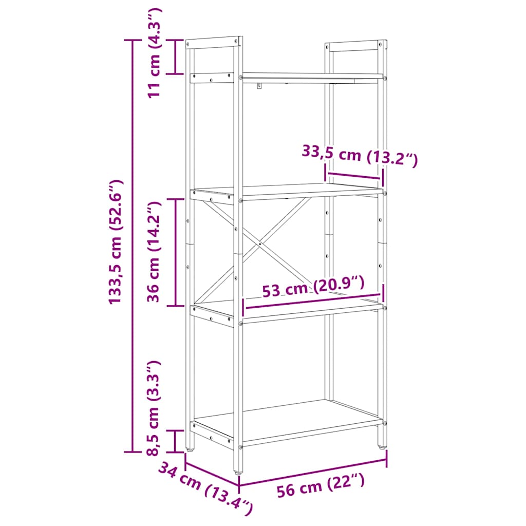 Bookshelf Sonoma Oak 56 x 34 x 133.5 cm Particleboard