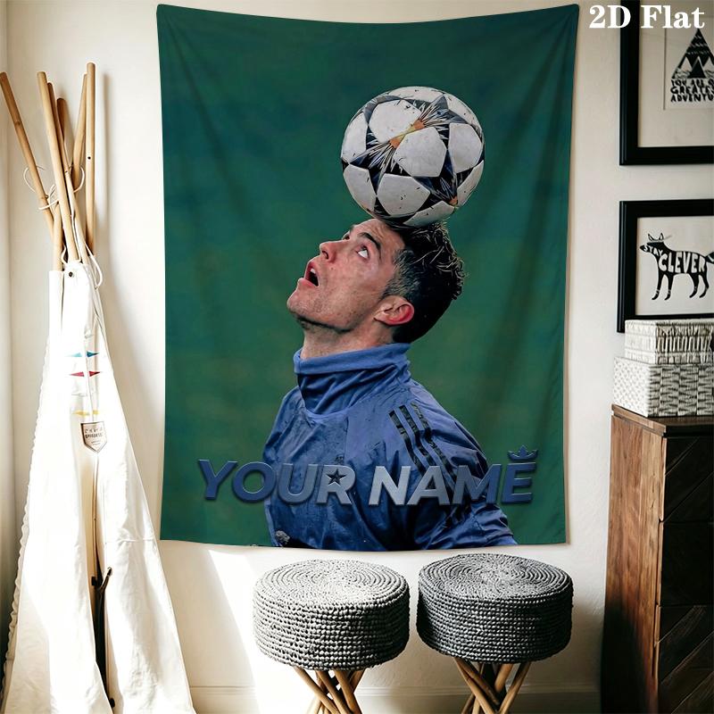 Custom Name Cristiano Ronaldo Wall Tapestry Aesthetic Wall Hanging Printed Fabric Blanket Decorative Tapestries for Bedroom Living Room Home Decor