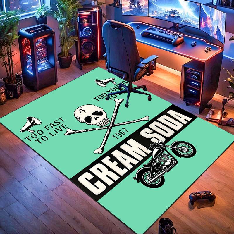 Cream soda skull-themed rug, suitable for living room, bedroom, game room, computer room and home décor.