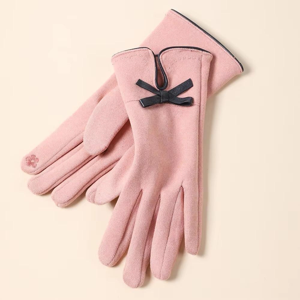 Thick Plush Full Finger Mittens Bow Decoration Winter Gloves Warm Women Gloves Women