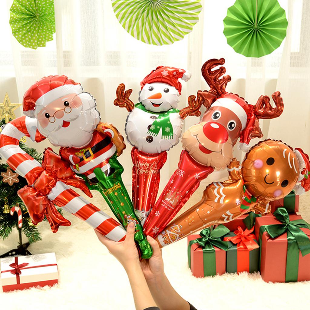 5/10Pcs 60cm Christmas Stick Balloons Santa Claus Snowman Elk Sticks Xmas Decorations Navidad New Year 2027 Party Supplies Toys