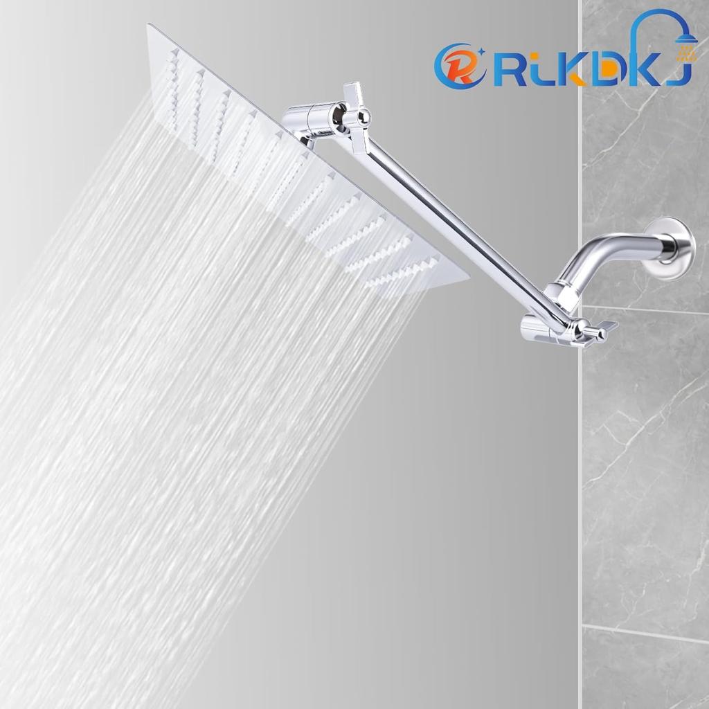 Heavy Duty Adjustable Shower Arm, 11" Brass Extension with Gear Lock Teeth & Swivel Nut, Strong Load Support, No Sagging, Keeps Shower Head Straight,