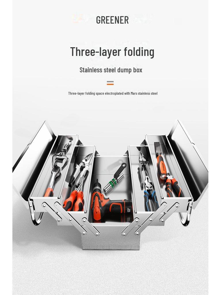 Трехслойный складной ящик для инструментов из нержавеющей стали цвета «лесной зеленый» — большой, портативный, промышленного класса для хранения вещей дома и в автомобиле.