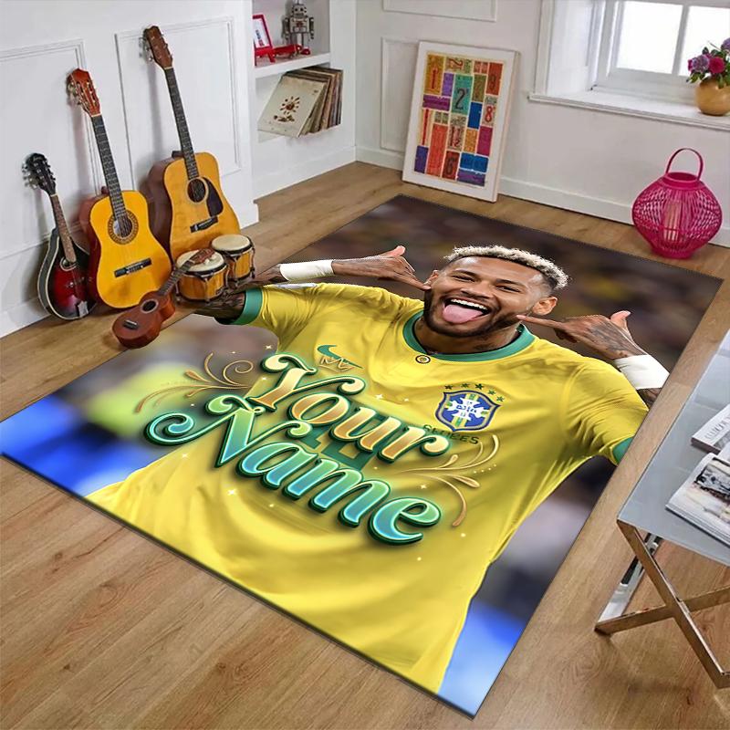 Brazilian football player Design Area Rug Personalized Name- Non-Slip, Soft & Cozy Floor Mat for Living Room, Office - Indoor/Outdoor Carpet