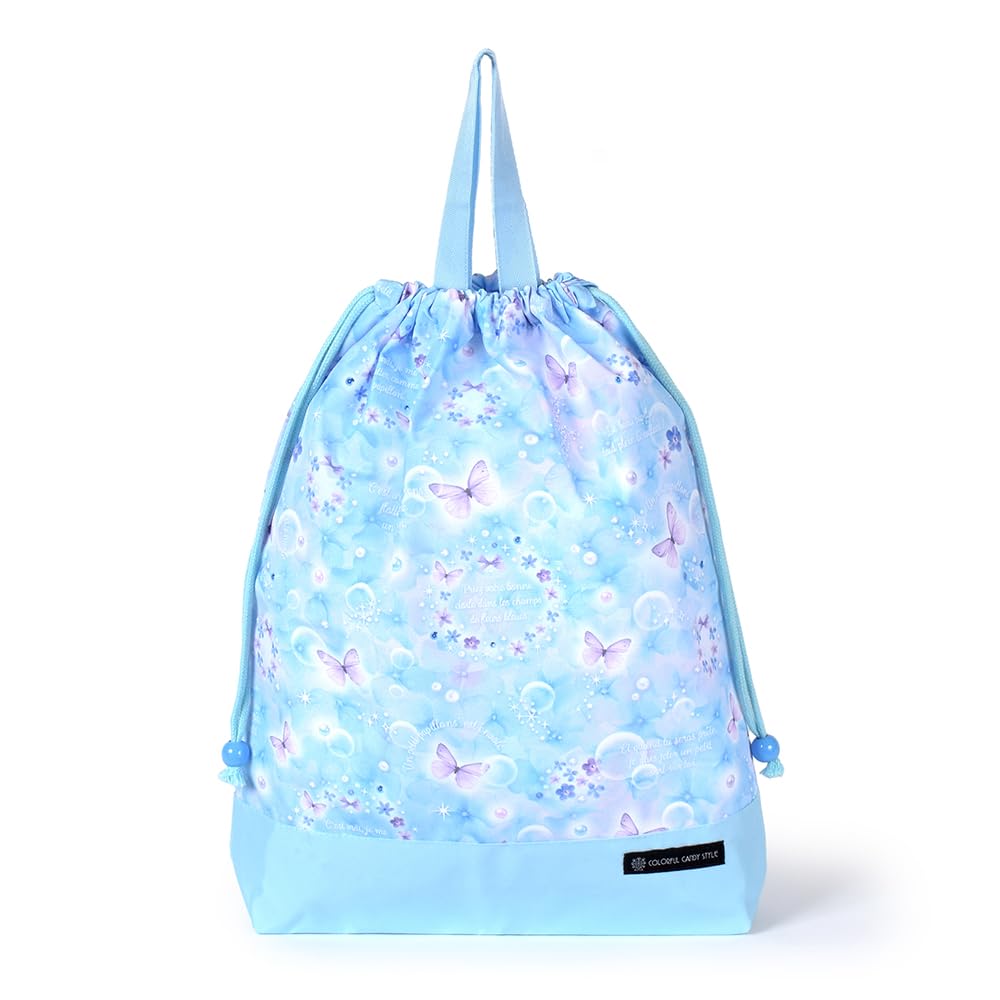 COLORFUL CANDY STYLE Large Drawstring Gym Clothes Bag Name with Handle and Moonlight Butterfly for NL601300 (with Tag), Gusset, Water-Repellent,