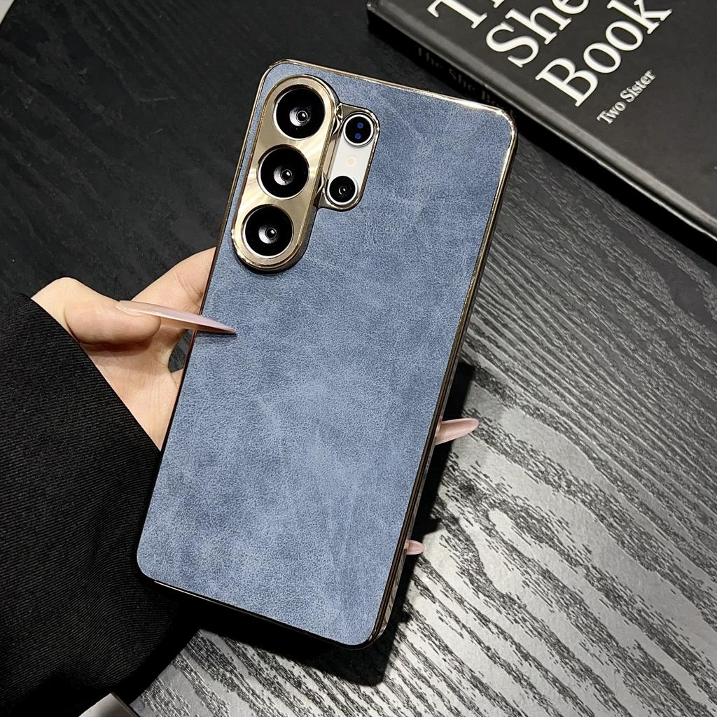 Plating Sheepskin Phone Case For Samsung Galaxy S26 S25 S24 S23 S22 Ultra Plus Fur Lambskin Leather Metal Lens Shockproof Cover