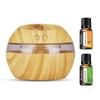 300ml USB Wood Grain Humidifier & Aromatherapy Diffuser  Touch Control, Night Light, 2 Essential Oils Included  Perfect for Home