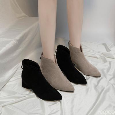 Женские осенние ботильоны с острым носком на толстом низком каблуке Модные универсальные женские повседневные удобные ботинки до щиколотки